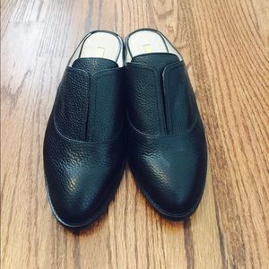 Black leather mules 8.5